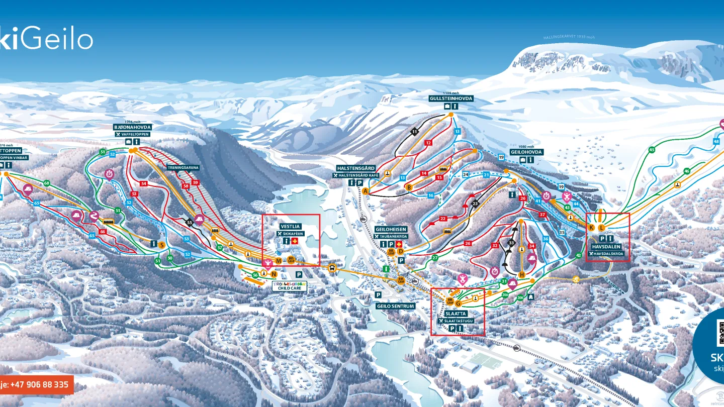 Karta skiduthyrningar i Geilo
